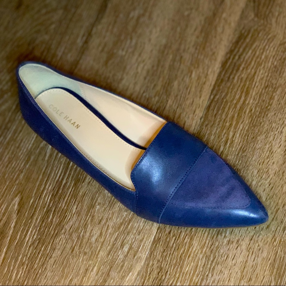 Cole Haan Blue Leather & Suede Marlee Skimmer Ballet Flat with 1” Heel